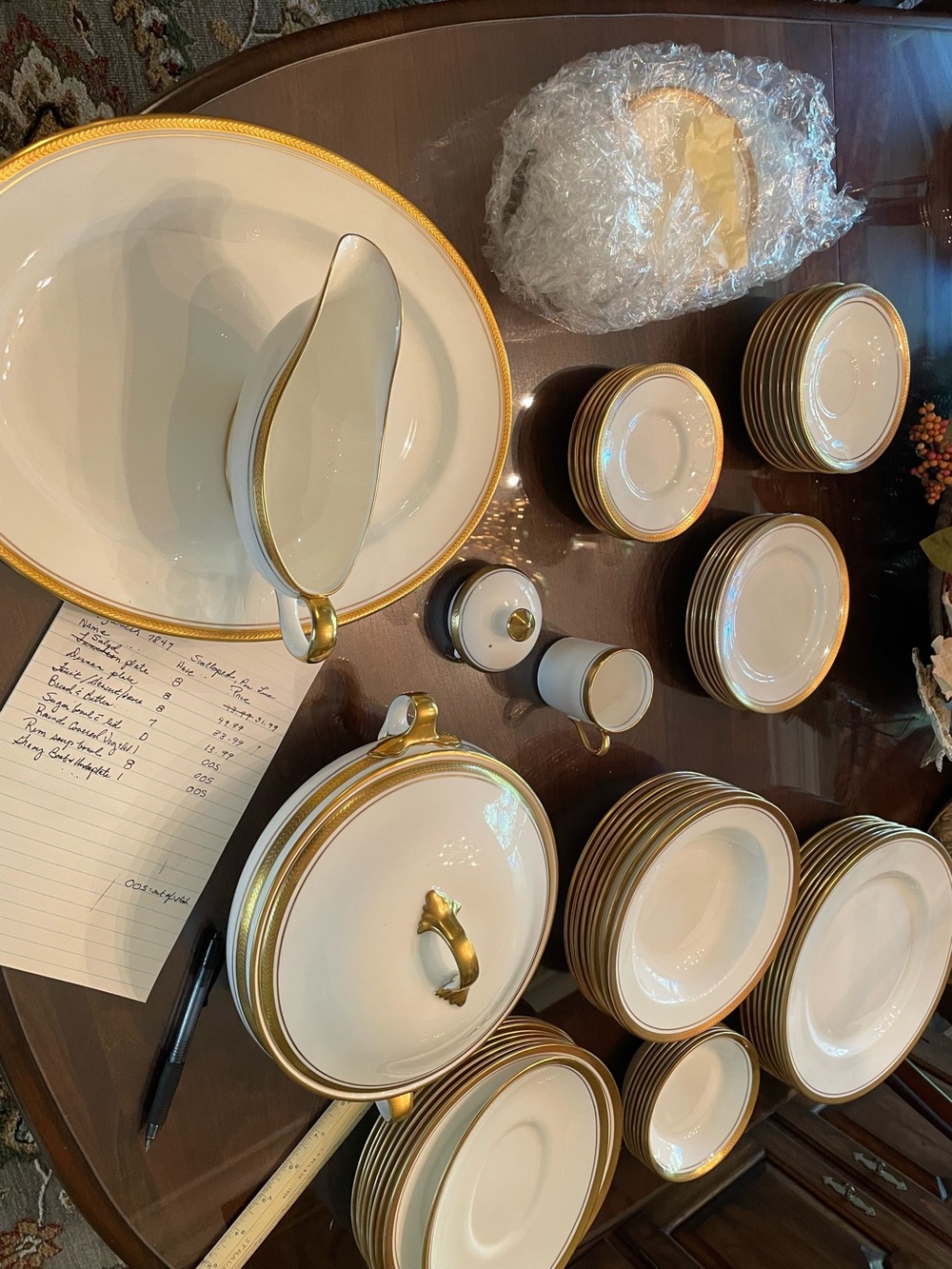 White Porcelain Dinnerware Set with Gold Trim - Classic Home Dining